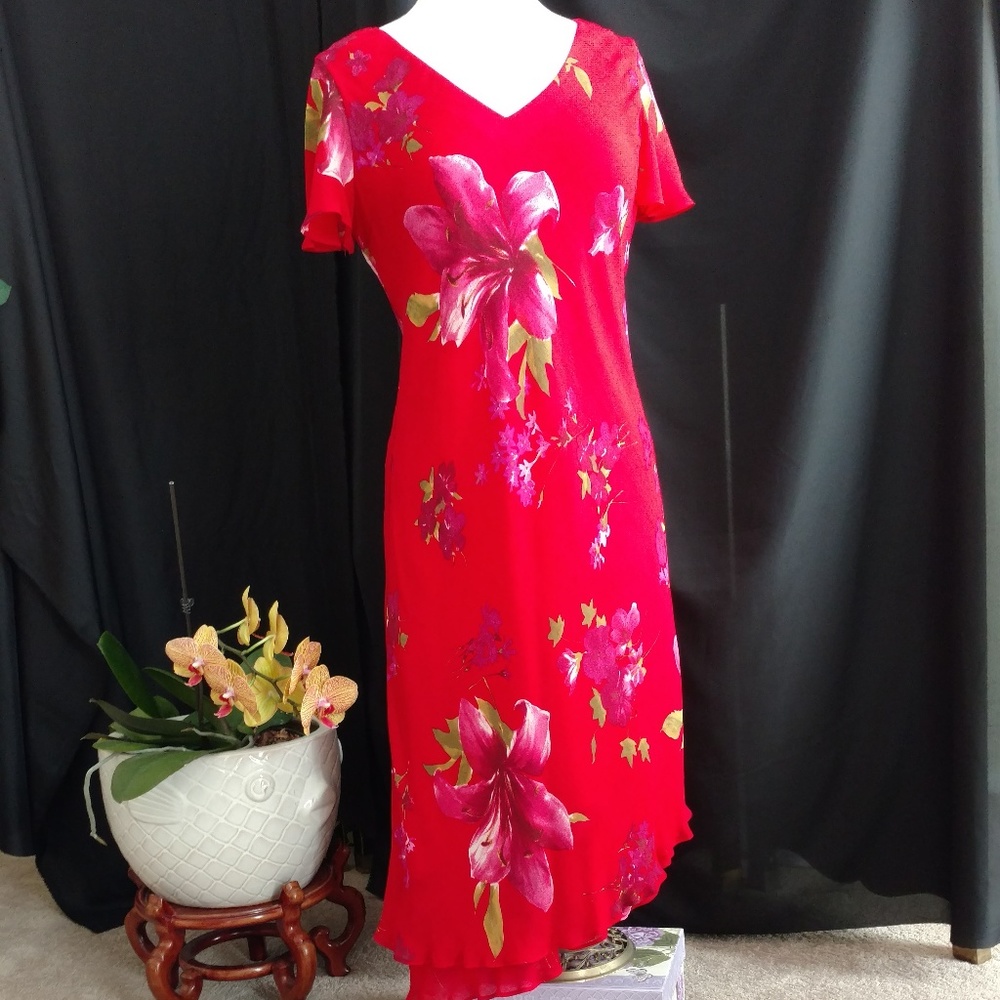 Fabulous Red Floral Asymmetrical Dress